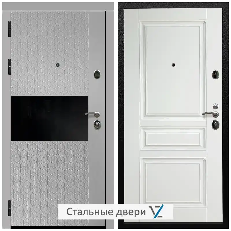 Дверь входная металлическая VZ Престиж Черная шагрень Милк рикамо софт / ФЛ-243 Белый матовый