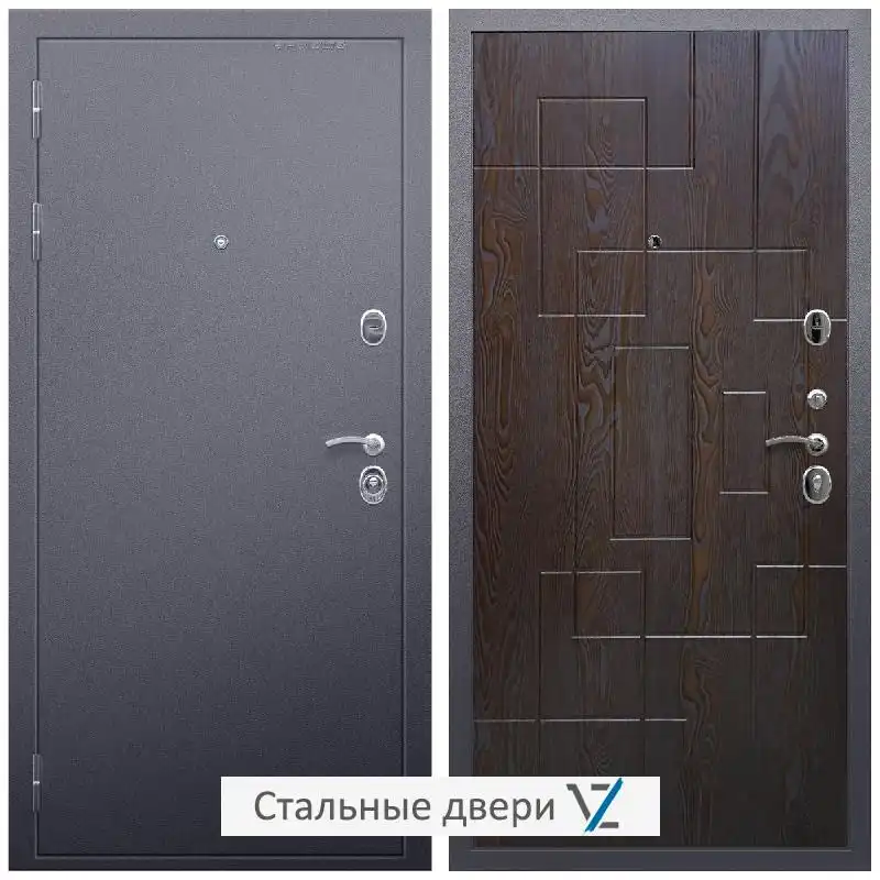 Дверь входная металлическая VZ Люкс Антик серебро / ФЛ-57 Дуб шоколад