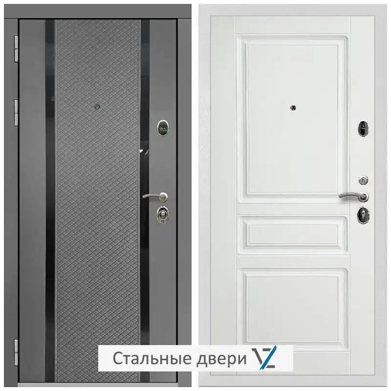 Дверь входная металлическая VZ Престиж Белая шагрень Графит абсолют софт / ФЛ-243 матовый