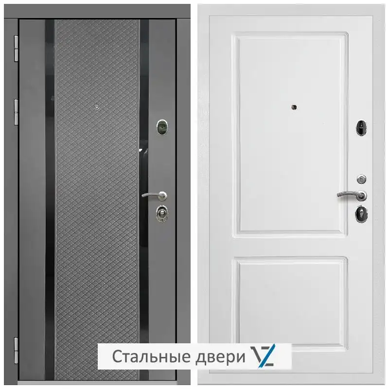 Дверь входная металлическая VZ Престиж Белая шагрень Графит абсолют софт / ФЛ-117 матовый