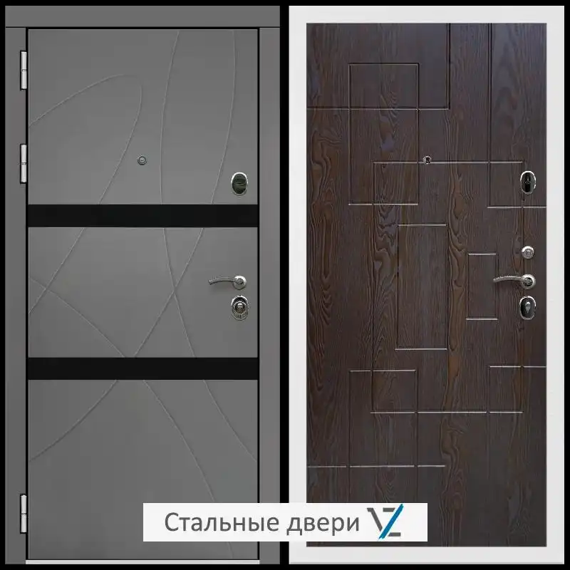 Дверь входная металлическая VZ Престиж Белая шагрень Смоки рикамо софт / ФЛ-57 Дуб шоколад