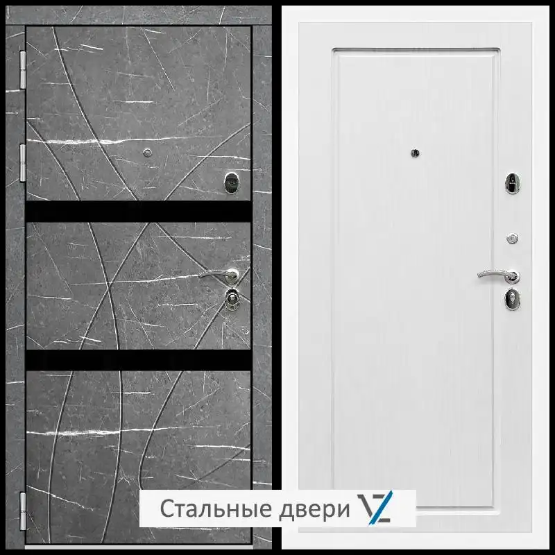 Дверь входная металлическая VZ Престиж Белая шагрень Торос графит / ФЛ-119 Ясень белый