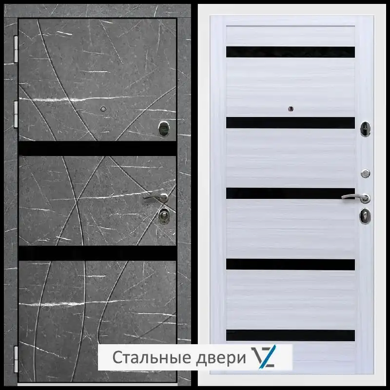 Дверь входная металлическая VZ Престиж Белая шагрень Торос графит / СБ-14 Сандал белый стекло черное
