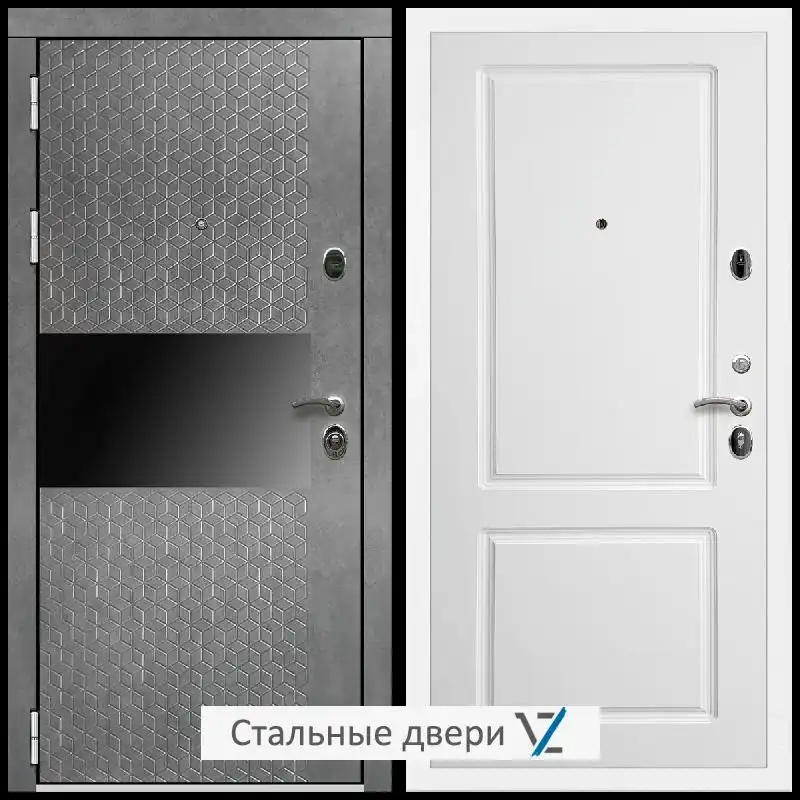 Дверь входная металлическая VZ Престиж Белая шагрень Штукатурка графит / ФЛ-117 Белый матовый