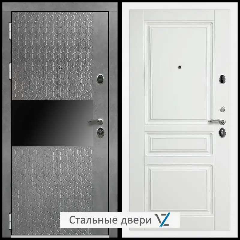 Дверь входная металлическая VZ Престиж Белая шагрень Штукатурка графит / ФЛ-243 Белый матовый