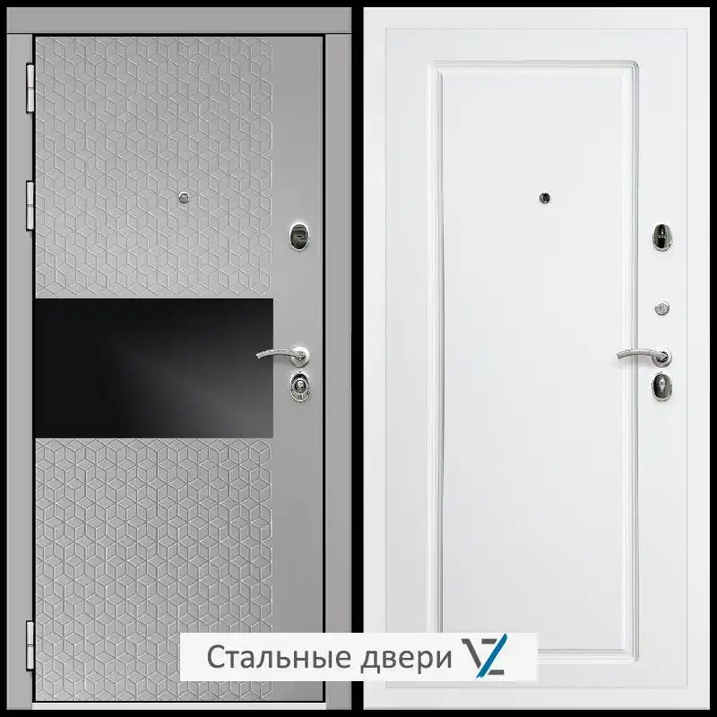 Дверь входная металлическая VZ Престиж Белая шагрень Милк рикамо софт / ФЛ-119 Белый матовый